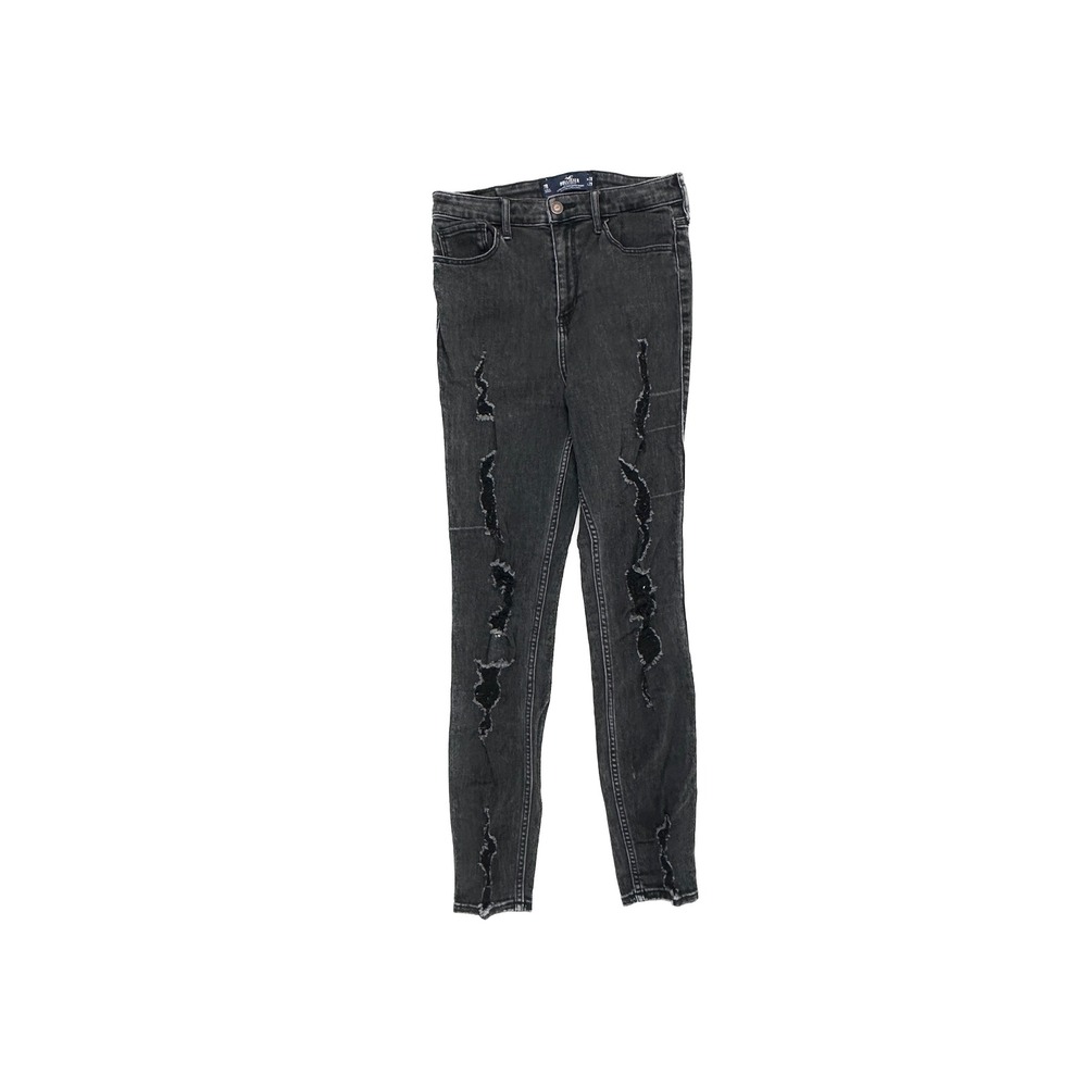 Hollister Super Skinny Jeans Womens 7R Black Distressed Ultra High Rise Stretch